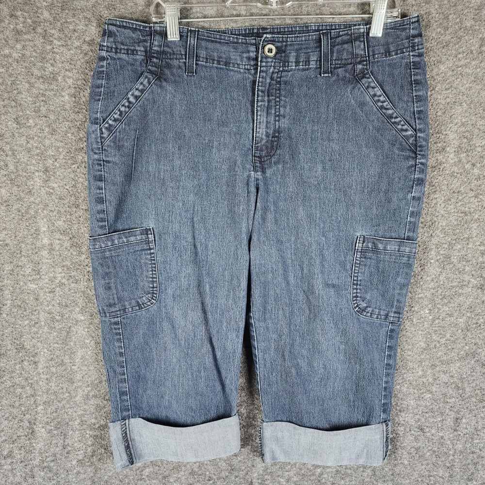 Riders by Lee Capris Womens 36 Blue Denim Cargo Cropped Cuffed EUC
